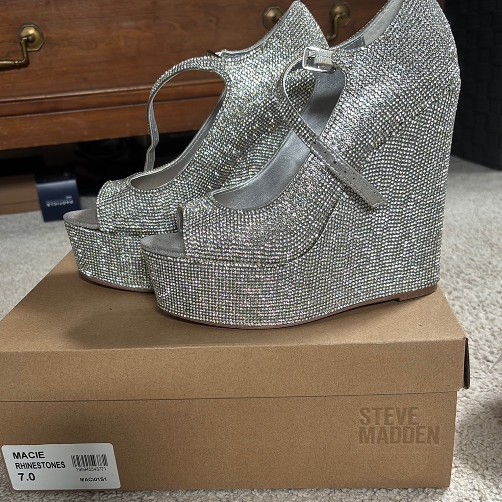 Steve Madden Silver Rhinestone Women's Wedge Shoes